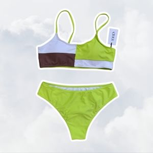 ♡ SOLD ON MERCARI ♡ NWT Cider Large Neon Green Colorblock 2-piece Bikini